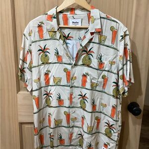 Duvin Men's Pineapple Print Casual Shirt - Orange and Cream